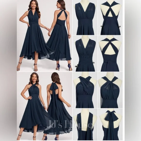 chinese dress ladies Dusty Sage Deep V-Neck Chiffon Asymmetrical Formal Dress main image 1